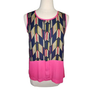 C. Luce Women Pink Sleeveless Blouse Chevron Herringbone Size Medium